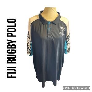 Fiji Rugby Official Polo Shirt Black White Tribal Sleeve Design Size 4XL NWOT